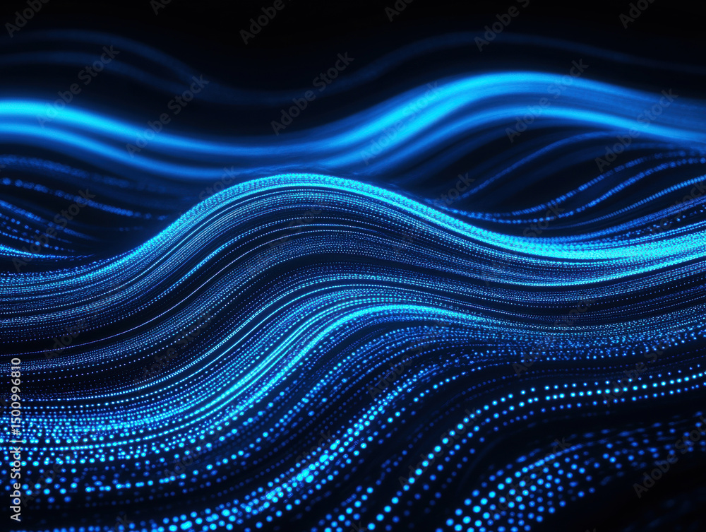 Poster abstract digital waves in vibrant blue colors creating a mesmerizing visual effect