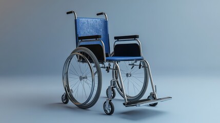 Blue wheelchair, studio shot, medical equipment, disability aid, healthcare
