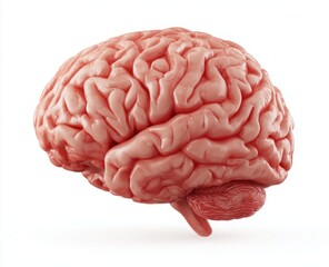 Detailed 3D Render of a Human Brain on White Background