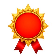 This vector illustration shows a red and gold award medal with a red ribbon, alongside a red label also adorned with a ribbon, signifying achievement and quality