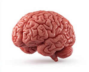 Detailed 3D Render of a Human Brain on White Background