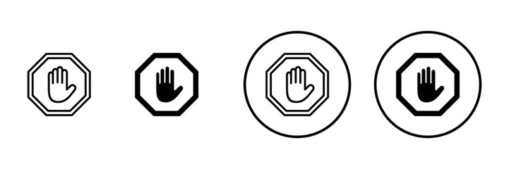 Stop icon vector. stop road sign. hand stop sign and symbol. Do not enter stop red sign with hand