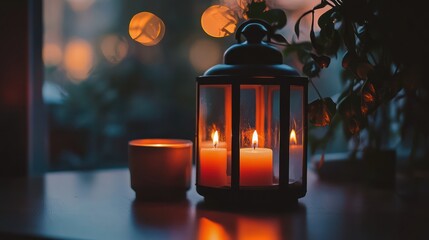 Cozy candlelight lantern windowsill evening ambiance home decor
