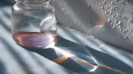 Glass jar casting colorful shadows on a surface.