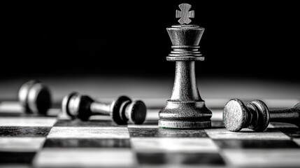 Monochrome chess game emphasizing strategy and outcome of winning or loss
