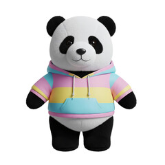 Panda plush toy wearing pastel hoodie
