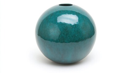 Teal ceramic sphere vase, studio shot, white background, home decor