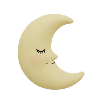 Cute crescent moon pillow with sleepy face