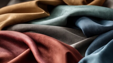Obraz premium Textured Hues of Fabric: A tactile exploration of rich, vibrant fabrics, showcasing a spectrum of colors and textures, each fold and ripple revealing the intricate detail of the material.