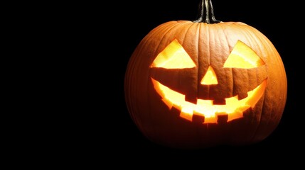 Illuminated Halloween Jack-o'-lantern on black background