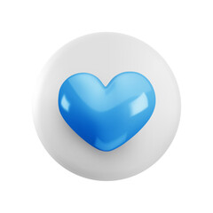 Vector cartoon minimal 3d white button with blue heart icon. Realistic render of circle like button sign, cute favorites symbol, comment in social media, like counter concept, love message for app.