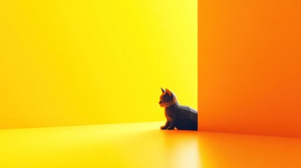 Geometric feline figure against vibrant contrasting studio backdrop art
