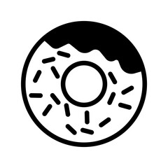 Donut icon with icing and sprinkles in outline and silhouette style. Perfect for bakery, dessert and food themes.