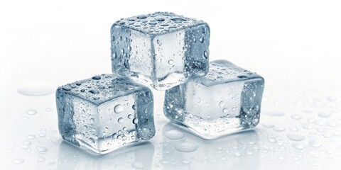 Three Wet Ice Cubes, Closeup Photography, Cold Drink Ice Cubes, Frozen Water