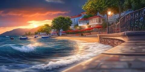 Puesta de sol mediterránea en un pueblo costero
