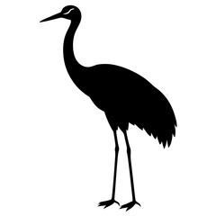 Black Silhouette of a Crane Bird Standing