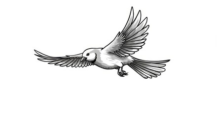 Obraz premium Hand Drawn Bird in Majestic Flight - A grayscale hand-drawn illustration of a bird in mid-flight, symbolizing freedom, grace, journey, hope, and nature