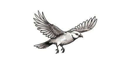 Fototapeta premium Hand Drawn Bird in Flight Soaring High - A hand-drawn illustration of a bird in flight, symbolizing freedom, grace, journey, nature, and hope. The is simple yet elegant