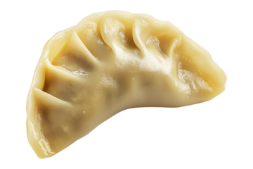 Steamed dumpling mandu with glossy surface and pleated edge isolated on white transparent background, concept of traditional Asian food