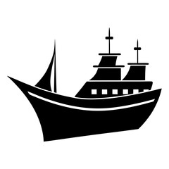 Black Silhouette of a Classic Sailing Ship Vessel