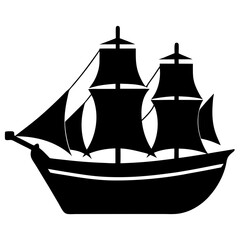 Black Silhouette of a Classic Sailing Ship