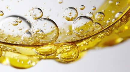 Close-up of golden liquid with bubbles