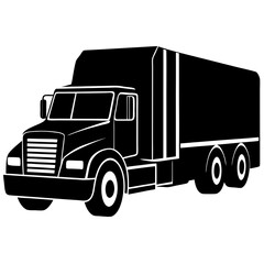 Black Silhouette of a Large Box Truck for Delivery