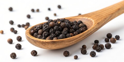 Wooden Spoon of Black Peppercorns, Spice, Cooking, Black Pepper , Peppercorns, Spice