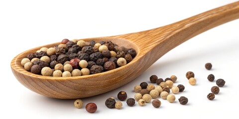 Wooden Spoon of Mixed Peppercorns, Spice Blend, Cooking Ingredient, Peppercorns , spice, pepper