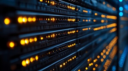 Server panel with blinking lights