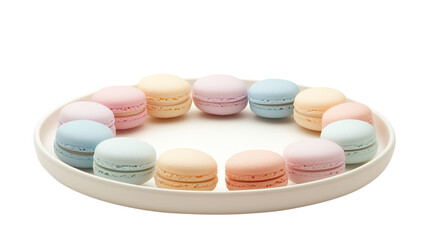 Obraz premium Plate of pastel colorful macarons arranged in circle