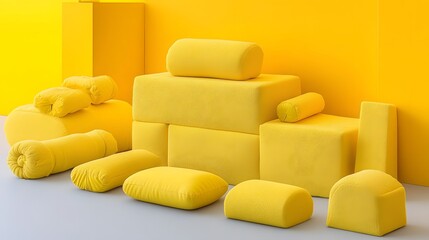 Yellow Fluffy Pillows and Cubes Modern Minimalist Home Decor
