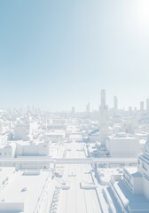 Obraz premium 3D Rendered White Cityscape with Geometric Buildings under Bright Blue Sky