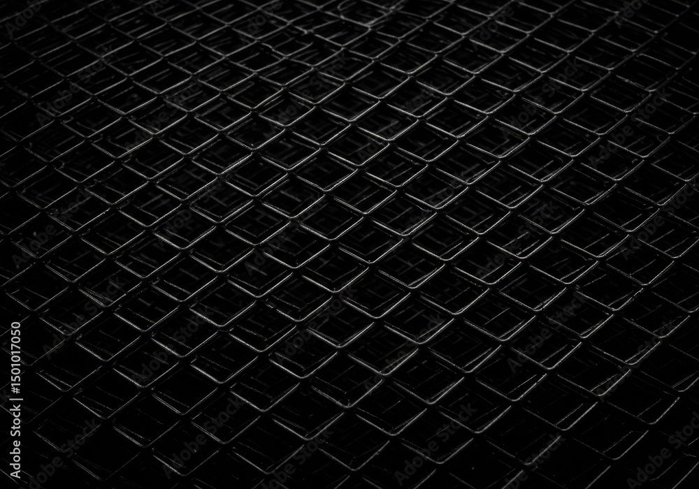 Fototapete abstract 3d rendered grid pattern in black with reflective surface