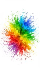 Abstract Colorful Splash Explosion With Rainbow Colors Over White Background Photo