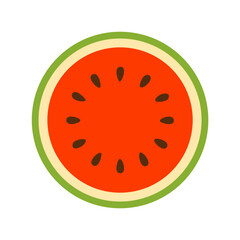 Watermelon half viewed from above with radial seed pattern, minimalist fruit design.