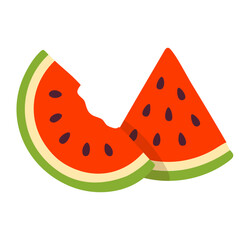 Two bitten watermelon slices side by side, playful and fresh summer treat.