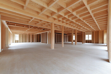 Drywall panels being installed in a new home during construction creating a busy work environment