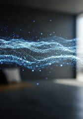 Abstract Digital Data Wave Visualization in Blue Hues and Black Background