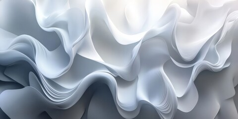 Fototapeta premium Abstract Background of Flowing White Fabric, Delicate Waves, and Gentle Gradient in Monochrome