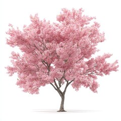 Fototapeta premium Blooming Pink Cherry Blossom Tree Isolated on White Background Spring Nature Image