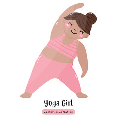 Plus size yoga overweight yoga cute woman yoga pose vector illustration