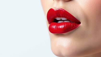 Obraz premium Bold crimson lip color against pure white backdrop , rich, backdrop