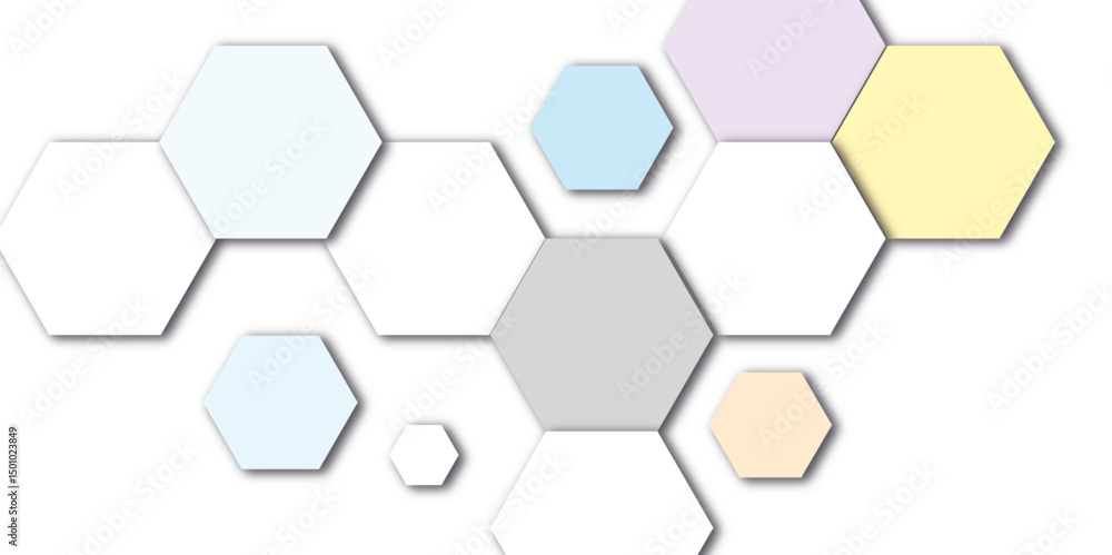 Poster Abstract colorful hexagon technology lines background. Abstract soft color hexagonal geometric background with copy space. 3D Futuristic abstract honeycomb mosaic white background.	
