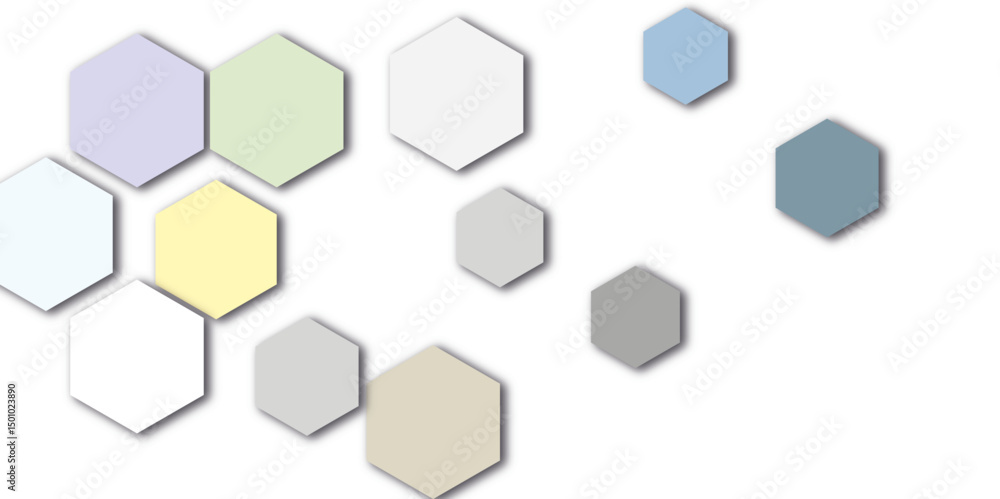 Poster Abstract colorful hexagon technology lines background. Abstract soft color hexagonal geometric background with copy space. 3D Futuristic abstract honeycomb mosaic white background.	