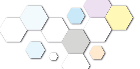 Abstract colorful hexagon technology lines background. Abstract soft color hexagonal geometric background with copy space. 3D Futuristic abstract honeycomb mosaic white background.	