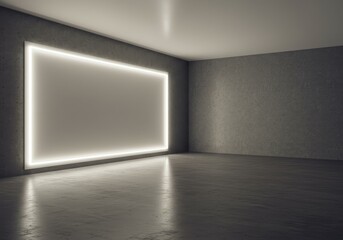 Fototapeta premium Abstract Minimalist Room With Neon Light Frame And Concrete Texture