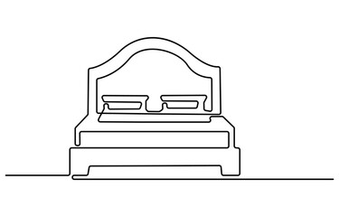 Double bed in continuous one line drawing. Scandinavian stylish furniture for cozy loft bedroom in simple linear style. Editable stroke. Doodle vector illustration