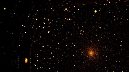 Abstract golden sparkling light particles moving and swirling in a dark space, creating a mesmerizing effect for background or graphic element - Powered by Adobe