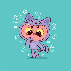 Cute Kid in a Cat Costume